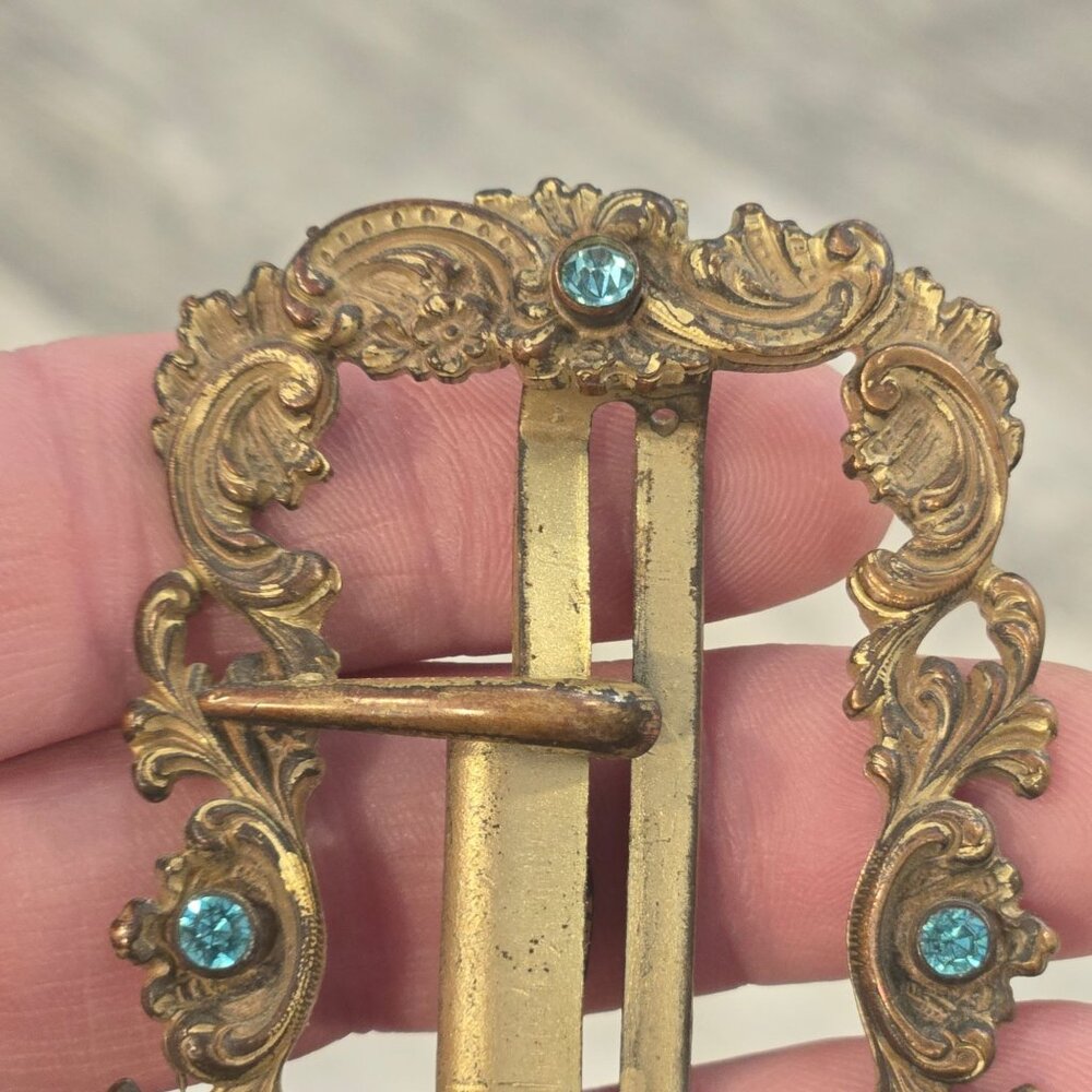 Antique Fishel Nessler Sash Buckle Art Nouveau Brass Jeweled Victorian Edwardian - Picture 4 of 12